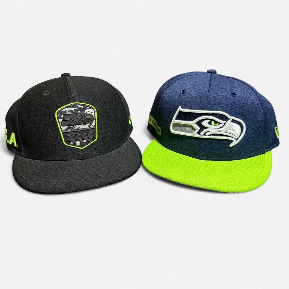 2 Seattle Seahawks New Era SnapBack Hats (On Field, Salute to Service) OSFM